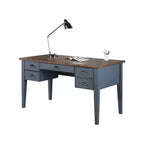 Bureau de direction Martin Furniture Farmhouse avec demi-piédestal bleu : Collection moderne Fairmont, pieds fuselés, quincaillerie métallique