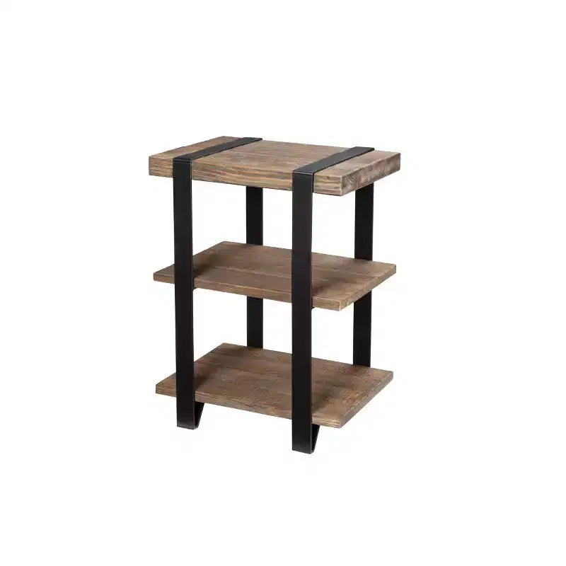 Table d'appoint 2 étagères Modesto 20" en bois massif et métal - Meubles Alaterre : Design industriel et rustique