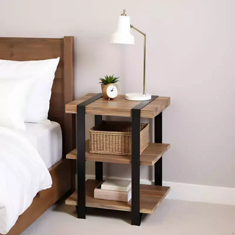 Table d'appoint 2 étagères Modesto 20" en bois massif et métal - Meubles Alaterre : Design industriel et rustique