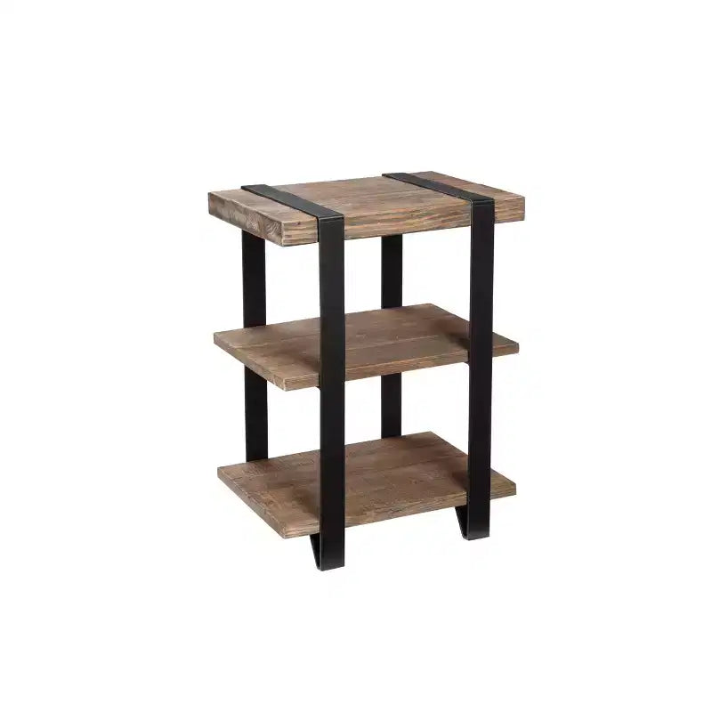 Table d'appoint 2 étagères Modesto 20" en bois massif et métal - Meubles Alaterre : Design industriel et rustique
