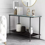 Table de salon contemporaine Avalan avec plateau en verre et revêtement noir/blanc - miBasics