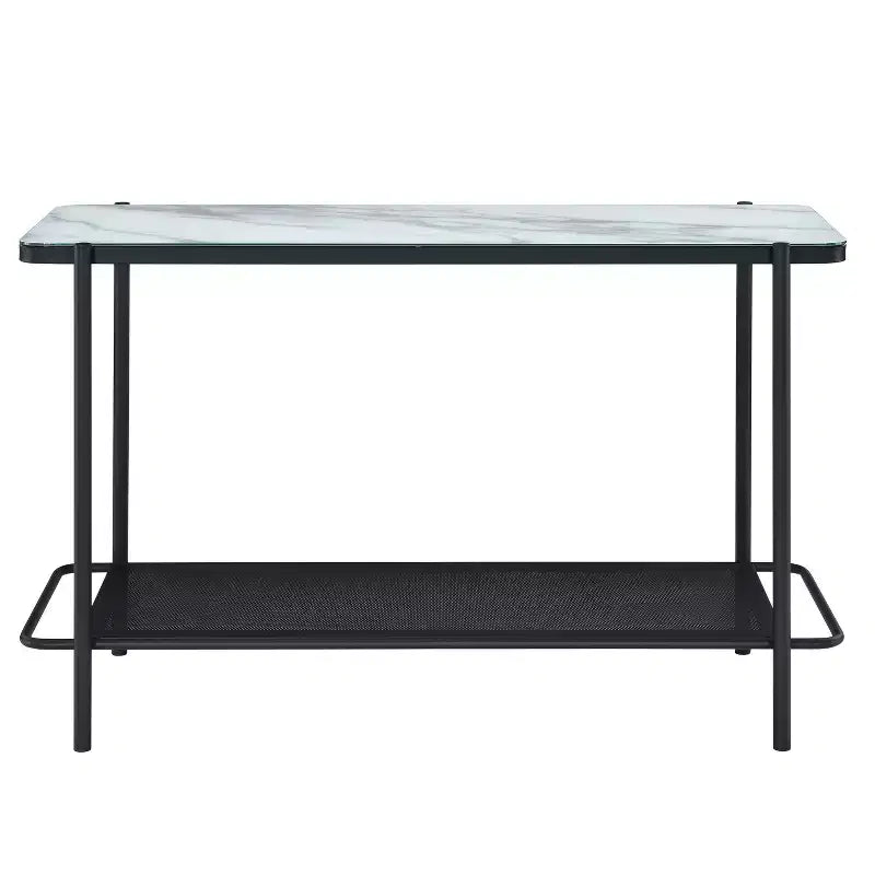 Table de salon contemporaine Avalan avec plateau en verre et revêtement noir/blanc - miBasics