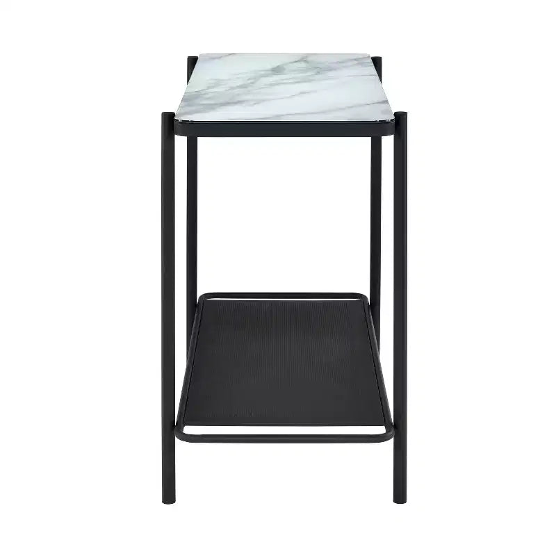 Table de salon contemporaine Avalan avec plateau en verre et revêtement noir/blanc - miBasics