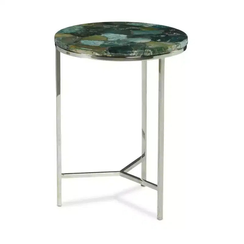 Table d'appoint ronde Foster Agate Top Émeraude - Steve Silver Co. : Piétement chromé, Pierre aux tons apaisants, Luxe moderne