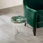 Table d'appoint ronde Foster Agate Top Émeraude - Steve Silver Co. : Piétement chromé, Pierre aux tons apaisants, Luxe moderne