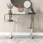 Table console Calloun Glam à 2 étagères chromée - HOMES: Inside + Out: Ovale, Verre trempé, Cadre métallique