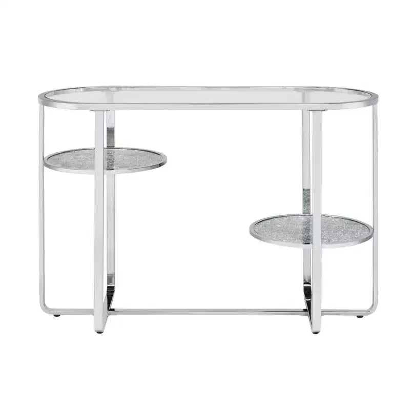 Table console Calloun Glam à 2 étagères chromée - HOMES: Inside + Out: Ovale, Verre trempé, Cadre métallique