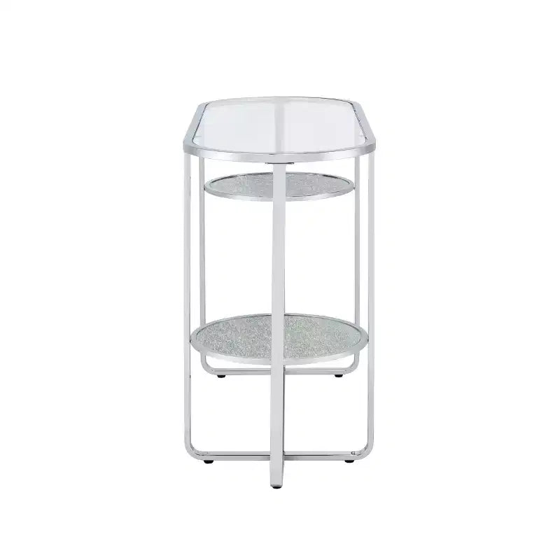 Table console Calloun Glam à 2 étagères chromée - HOMES: Inside + Out: Ovale, Verre trempé, Cadre métallique