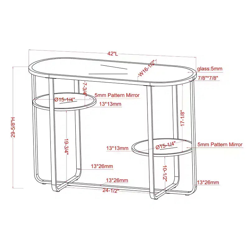 Table console Calloun Glam à 2 étagères chromée - HOMES: Inside + Out: Ovale, Verre trempé, Cadre métallique