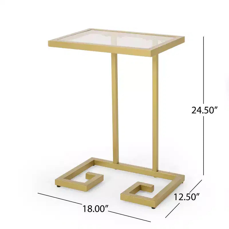 Table d'appoint en forme de C Hickson Modern Glam Dorée - Christopher Knight Home : Table d'appoint élégante, plateau en verre trempé, cadre en fer