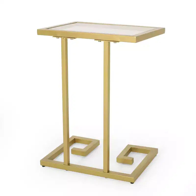 Table d'appoint en forme de C Hickson Modern Glam Dorée - Christopher Knight Home : Table d'appoint élégante, plateau en verre trempé, cadre en fer
