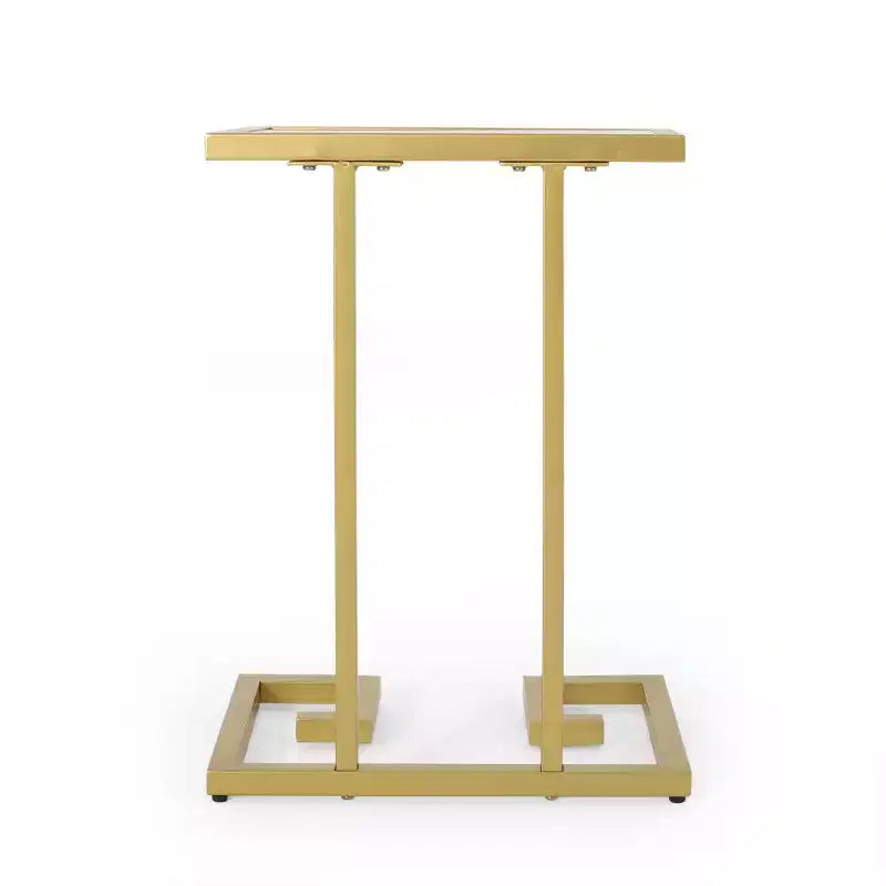 Table d'appoint en forme de C Hickson Modern Glam Dorée - Christopher Knight Home : Table d'appoint élégante, plateau en verre trempé, cadre en fer