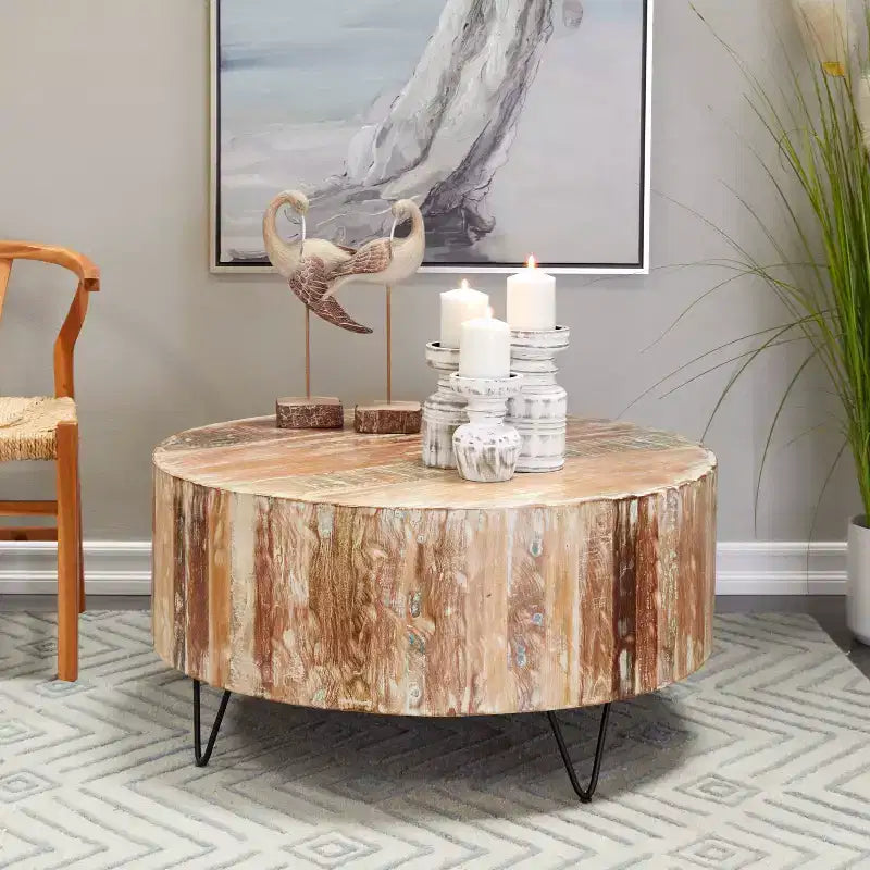 Table basse rustique en bois de manguier marron – Olivia & May
