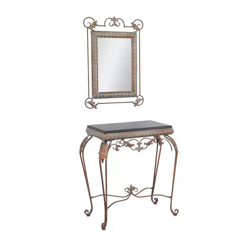 Ensemble de 2 Consoles en Fer Traditionnelles avec Miroir Bronze - Olivia & May : Mobilier d'Entrée Élégant, Fixation Murale