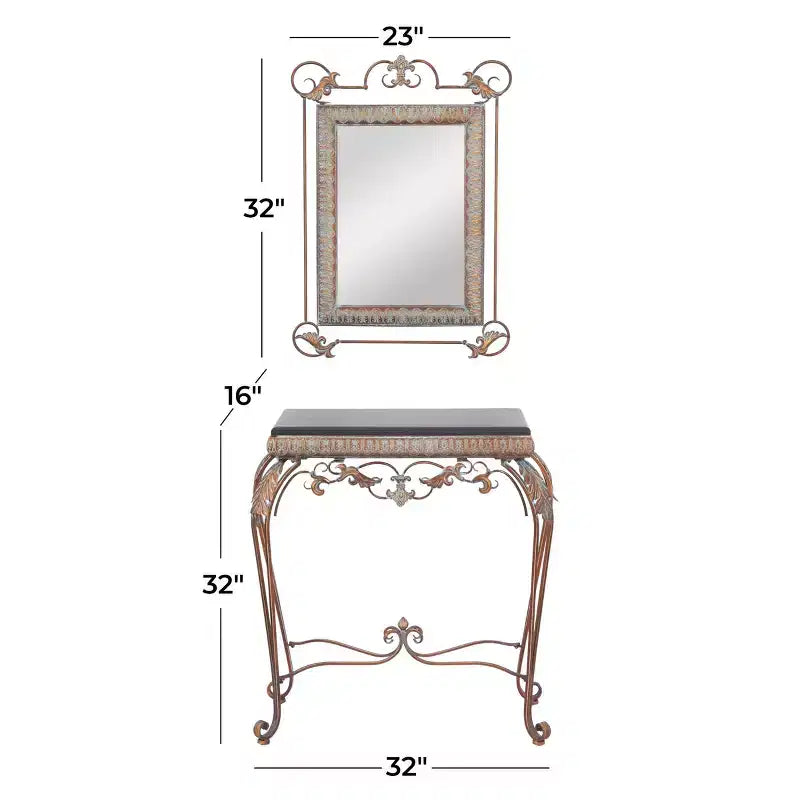 Ensemble de 2 Consoles en Fer Traditionnelles avec Miroir Bronze - Olivia & May : Mobilier d'Entrée Élégant, Fixation Murale