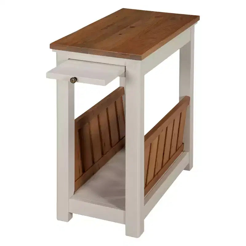 Table d'appoint de magazine Savannah avec étagère coulissante Ivoire avec plateau en bois naturel - Alaterre Furniture