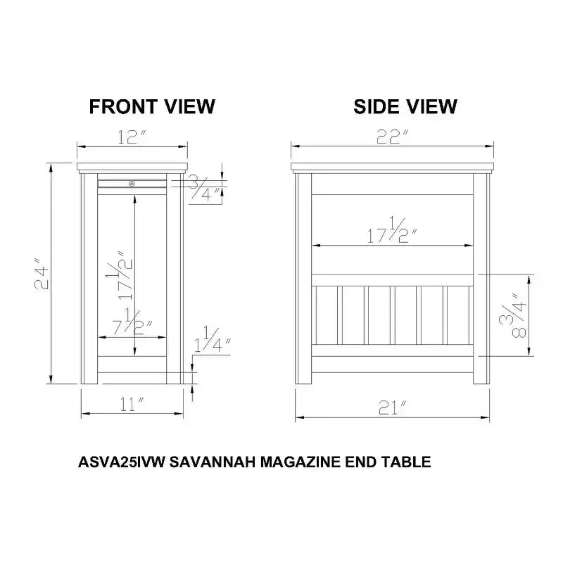 Table d'appoint de magazine Savannah avec étagère coulissante Ivoire avec plateau en bois naturel - Alaterre Furniture