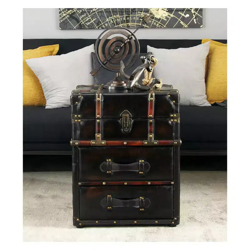 Table d'appoint en bois et similicuir marron expresso - Olivia & May : aucun assemblage requis, 2 tiroirs, utilisation intérieure