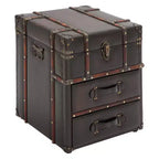 Table d'appoint en bois et similicuir marron expresso - Olivia & May : aucun assemblage requis, 2 tiroirs, utilisation intérieure