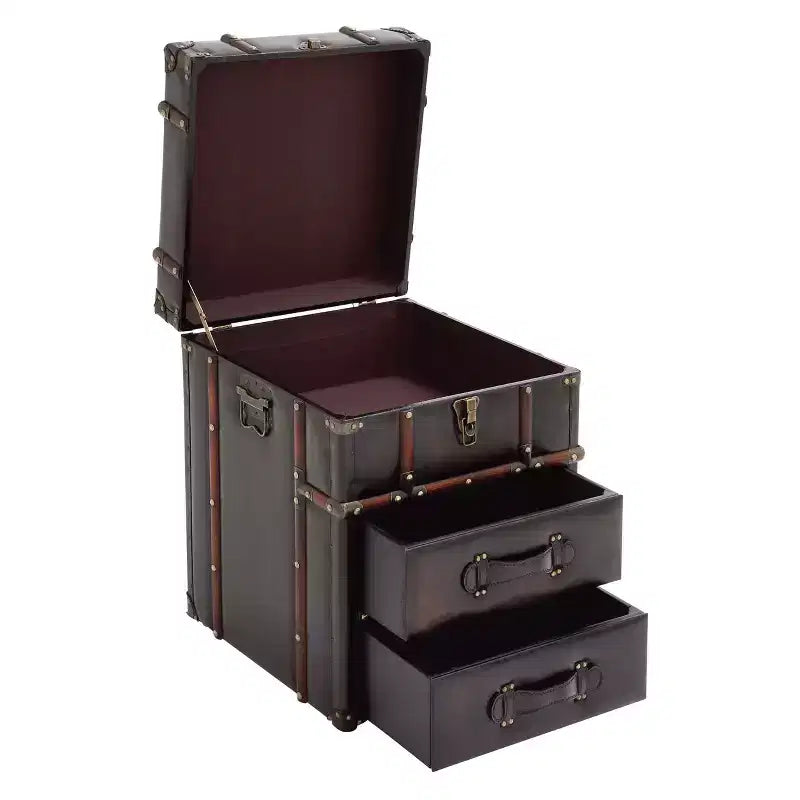 Table d'appoint en bois et similicuir marron expresso - Olivia & May : aucun assemblage requis, 2 tiroirs, utilisation intérieure