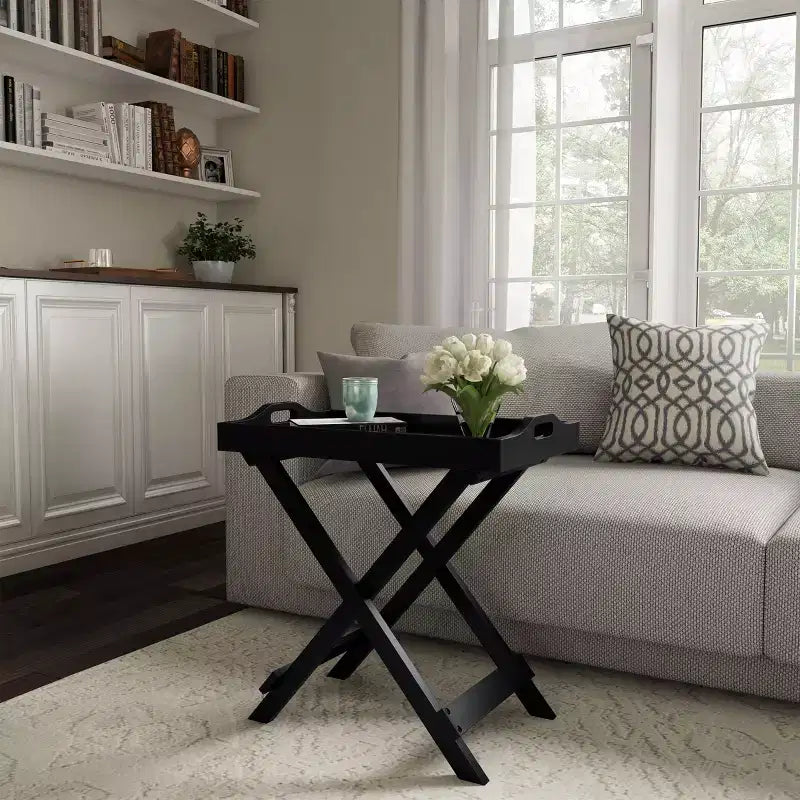Table d'appoint avec plateau amovible Noir - Lavish Home : Pliable, Portable, Capacité de 10 kg, Style Moderne
