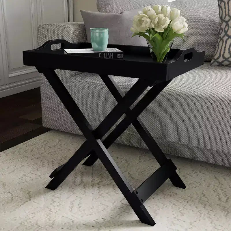 Table d'appoint avec plateau amovible Noir - Lavish Home : Pliable, Portable, Capacité de 10 kg, Style Moderne