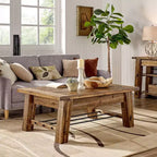Table basse industrielle Durango en bois brun foncé Alaterre Furniture : Acacia rustique et acier, étagère fixe