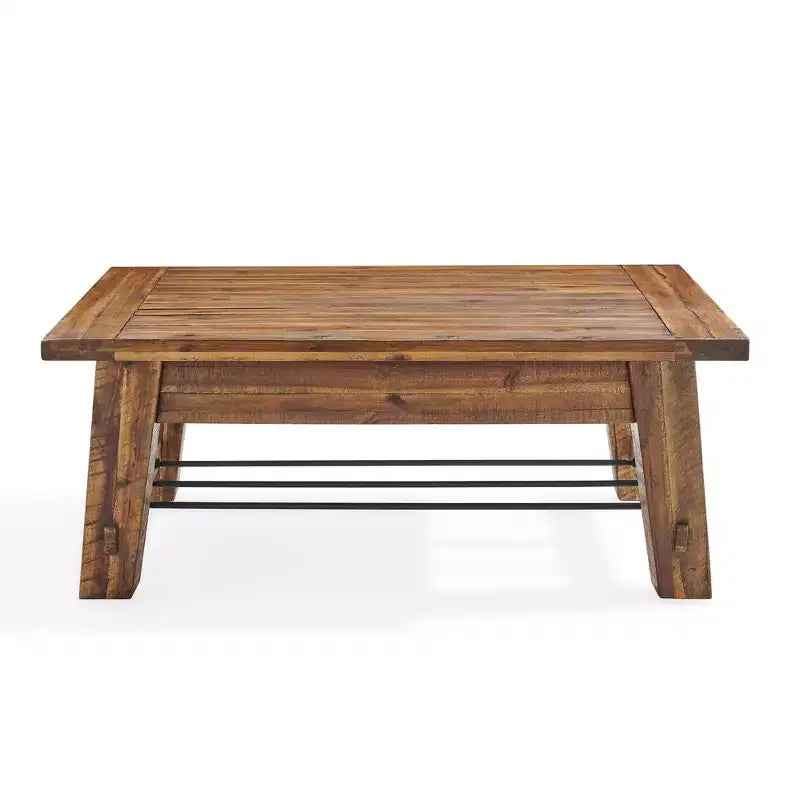 Table basse industrielle Durango en bois brun foncé Alaterre Furniture : Acacia rustique et acier, étagère fixe