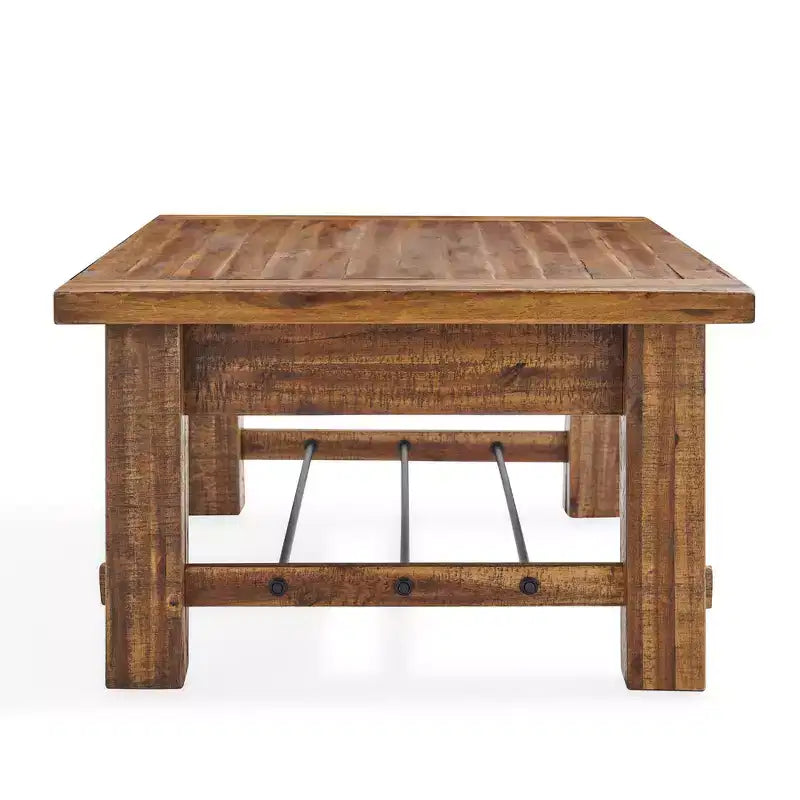 Table basse industrielle Durango en bois brun foncé Alaterre Furniture : Acacia rustique et acier, étagère fixe