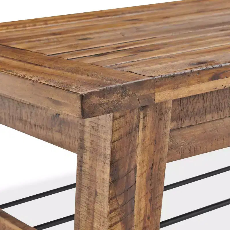 Table basse industrielle Durango en bois brun foncé Alaterre Furniture : Acacia rustique et acier, étagère fixe