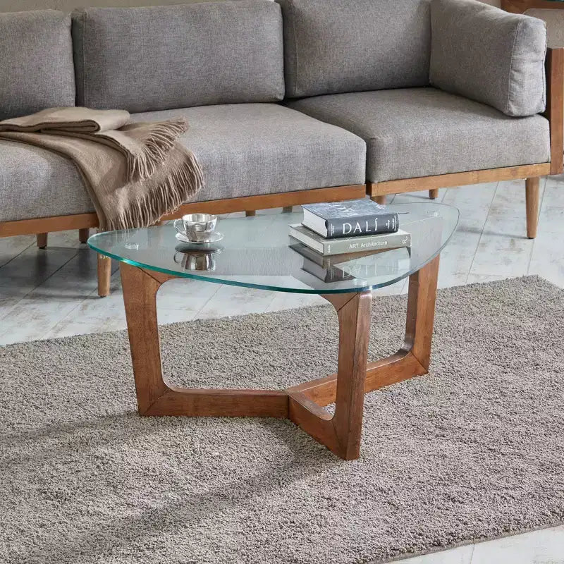 Table basse Walker marron : Ink+Ivy Mid-Century Modern, plateau en verre trempé, pieds en bois, hauteur 43 cm