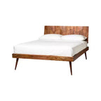 Lit Queen Armand marron - Alder Bay : Style Mid-century, design plateforme, tête de lit en bois, sommier tapissier non requis