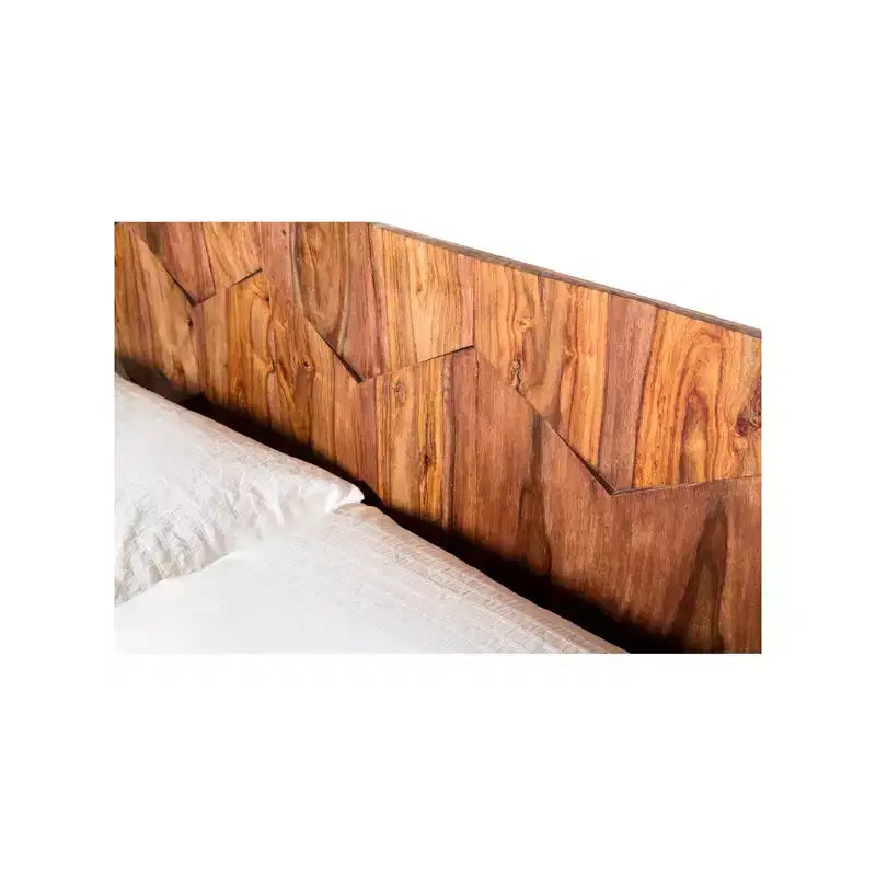 Lit Queen Armand marron - Alder Bay : Style Mid-century, design plateforme, tête de lit en bois, sommier tapissier non requis