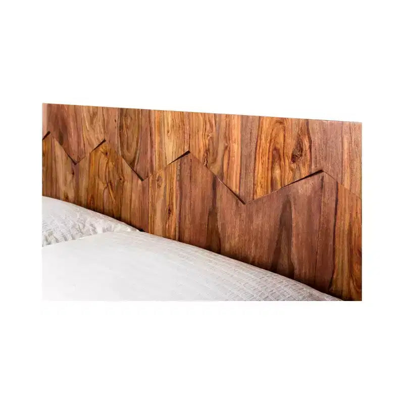 Lit Queen Armand marron - Alder Bay : Style Mid-century, design plateforme, tête de lit en bois, sommier tapissier non requis