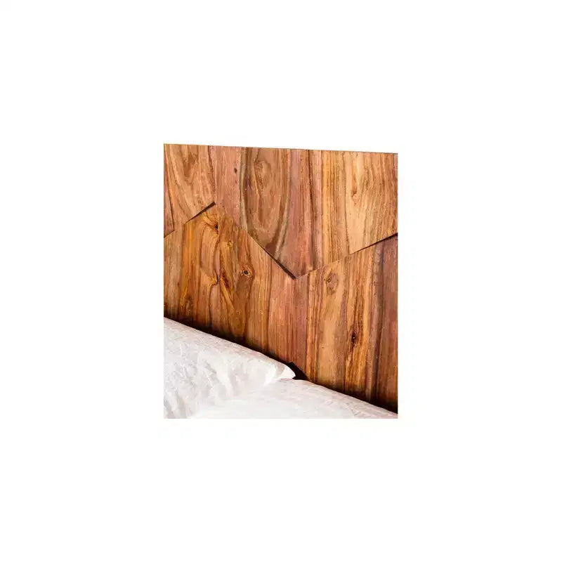 Lit Queen Armand marron - Alder Bay : Style Mid-century, design plateforme, tête de lit en bois, sommier tapissier non requis