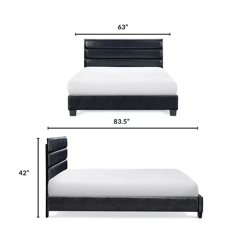 Lit rembourré en cuir Hudson noir - ClickDecor