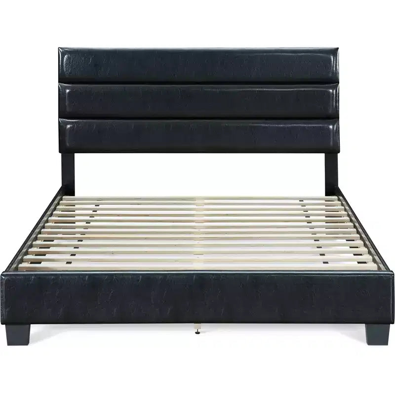 Lit rembourré en cuir Hudson noir - ClickDecor