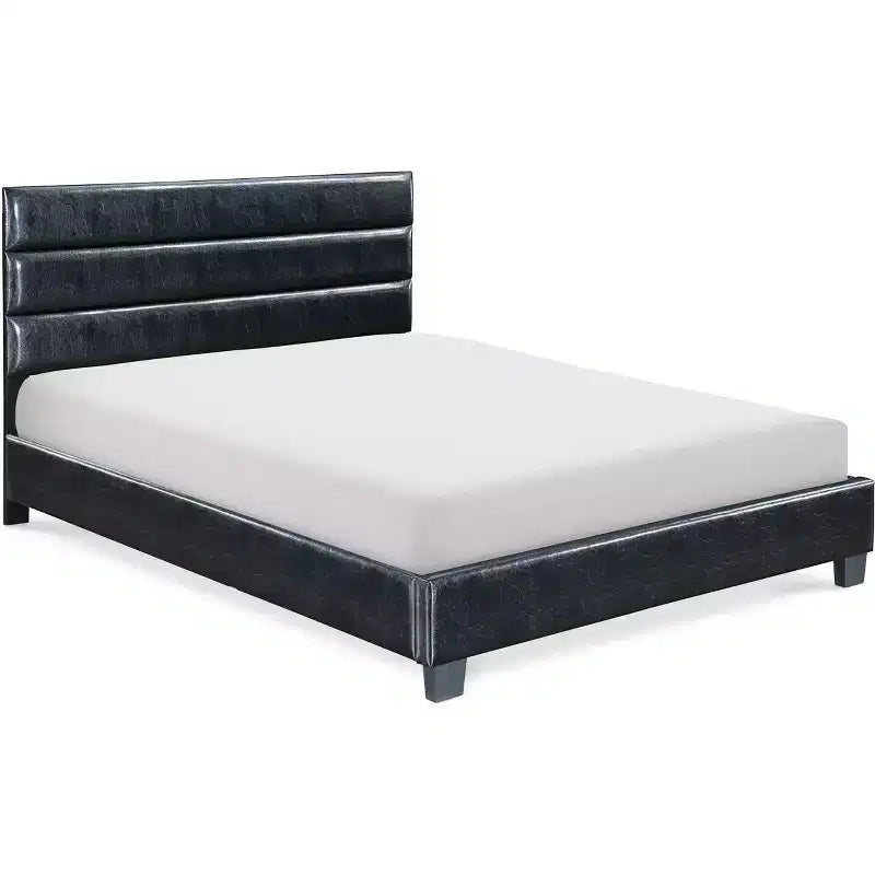 Lit rembourré en cuir Hudson noir - ClickDecor