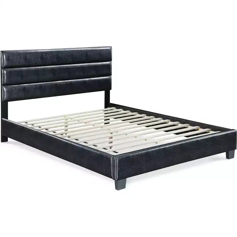 Lit rembourré en cuir Hudson noir - ClickDecor