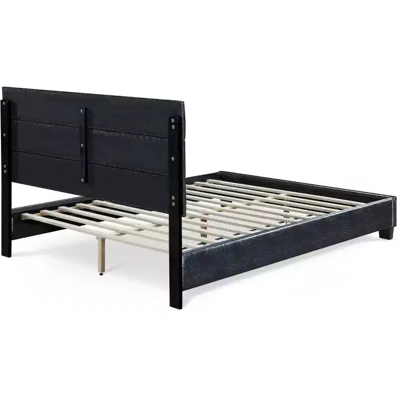 Lit rembourré en cuir Hudson noir - ClickDecor