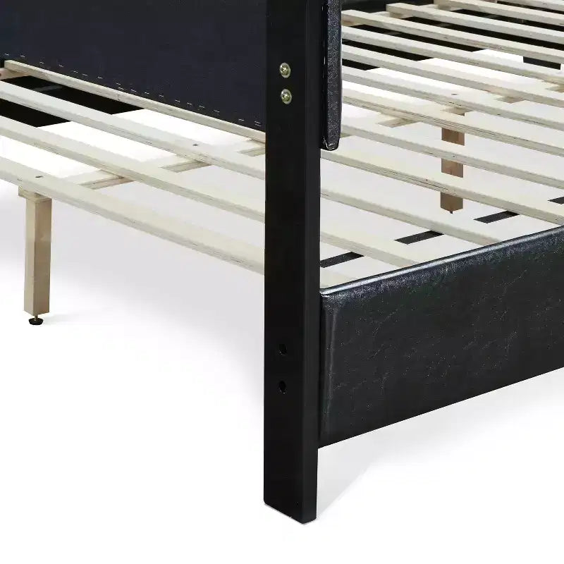 Lit rembourré en cuir Hudson noir - ClickDecor