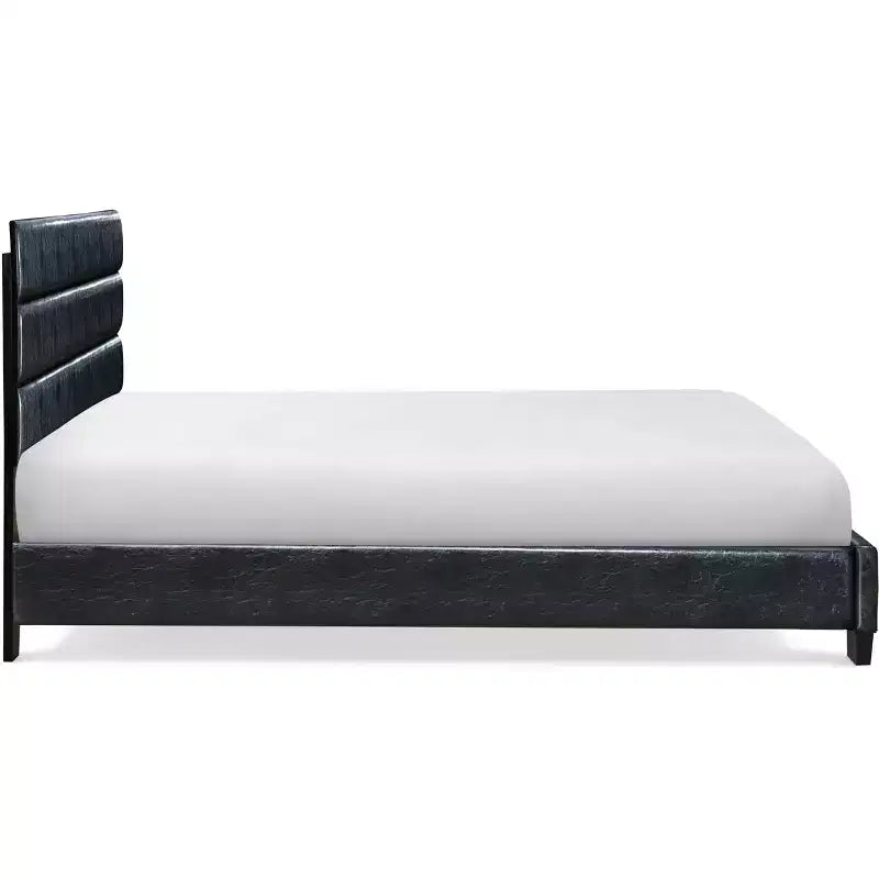 Lit rembourré en cuir Hudson noir - ClickDecor