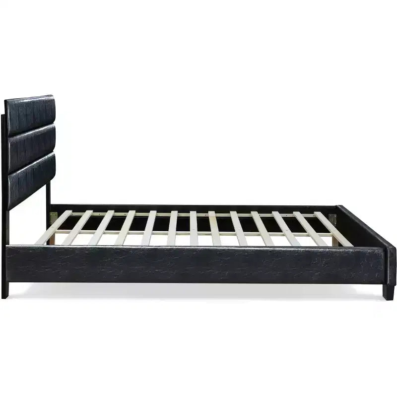 Lit rembourré en cuir Hudson noir - ClickDecor