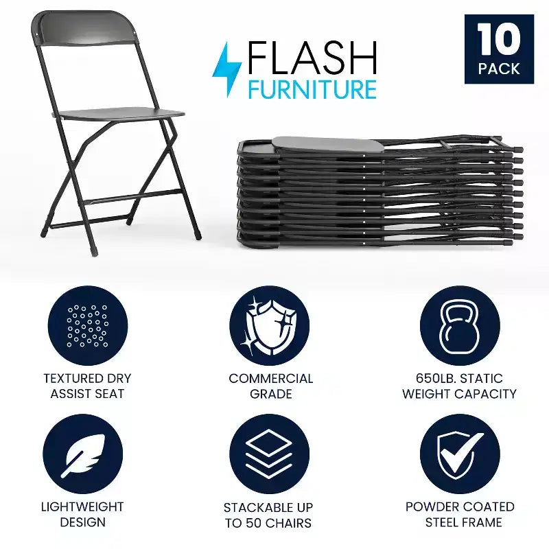 Flash Furniture Chaise Pliante en Plastique Série Hercules - Lot de 10 Capacité de Poids 295 kg