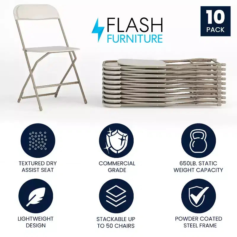 Flash Furniture Chaise Pliante en Plastique Série Hercules - Lot de 10 Capacité de Poids 295 kg