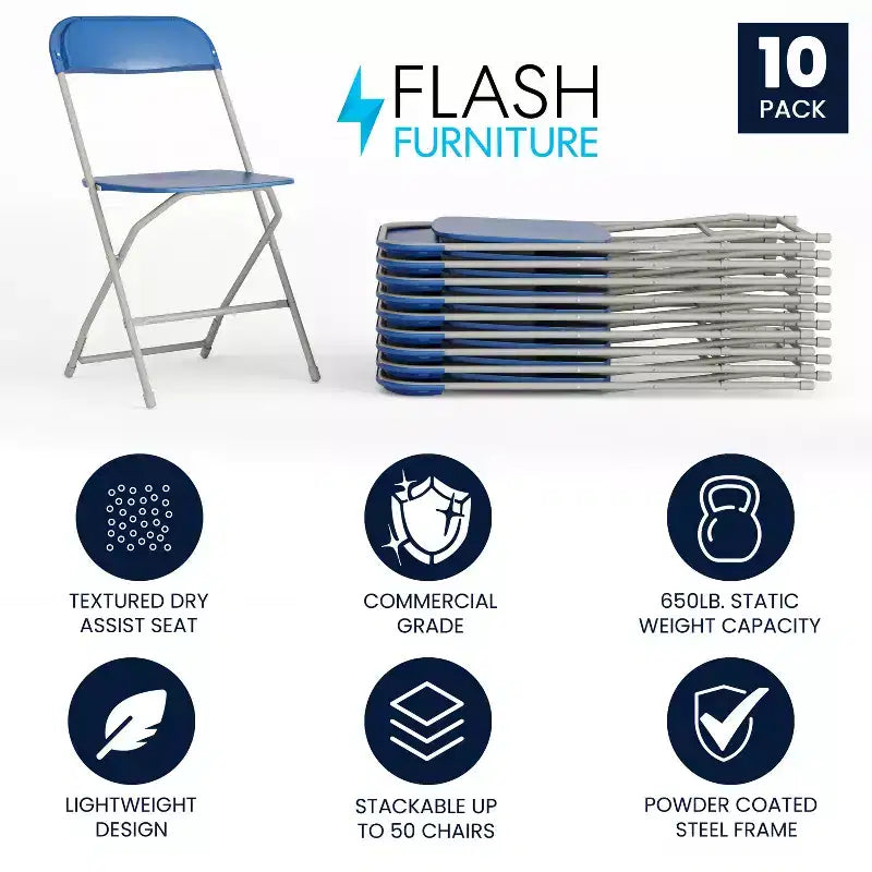 Flash Furniture Chaise Pliante en Plastique Série Hercules - Lot de 10 Capacité de Poids 295 kg