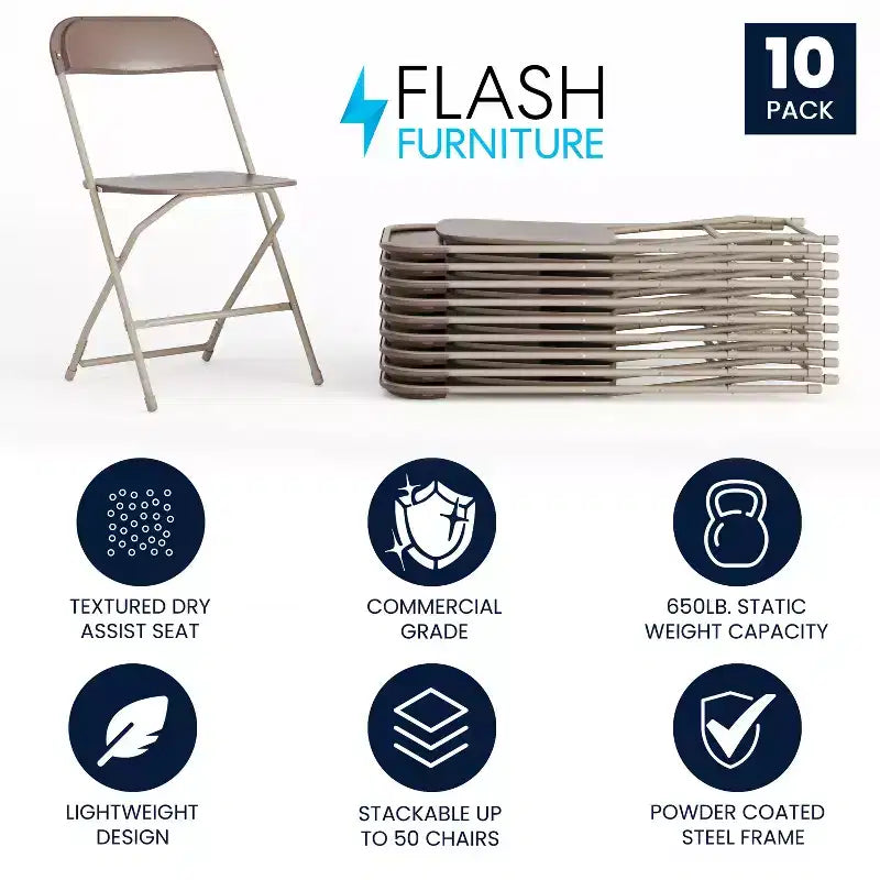 Flash Furniture Chaise Pliante en Plastique Série Hercules - Lot de 10 Capacité de Poids 295 kg