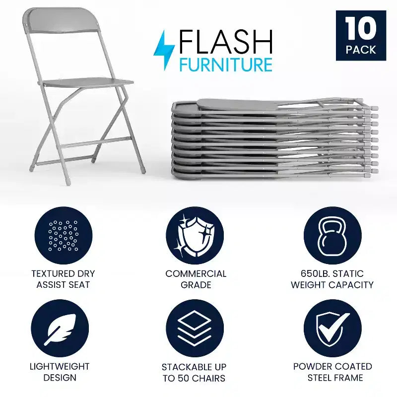 Flash Furniture Chaise Pliante en Plastique Série Hercules - Lot de 10 Capacité de Poids 295 kg