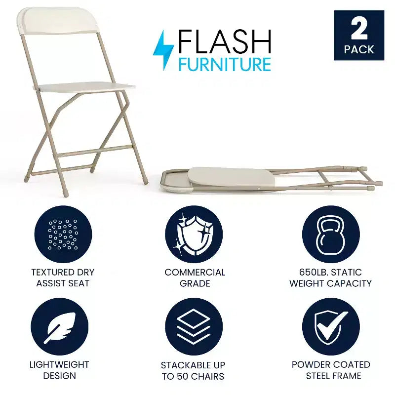 Chaise pliante en plastique de la série Hercules de Flash Furniture – Lot de 2 Capacité de poids de 295 kg