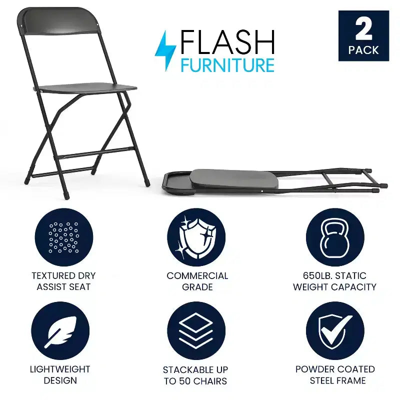 Chaise pliante en plastique de la série Hercules de Flash Furniture – Lot de 2 Capacité de poids de 295 kg